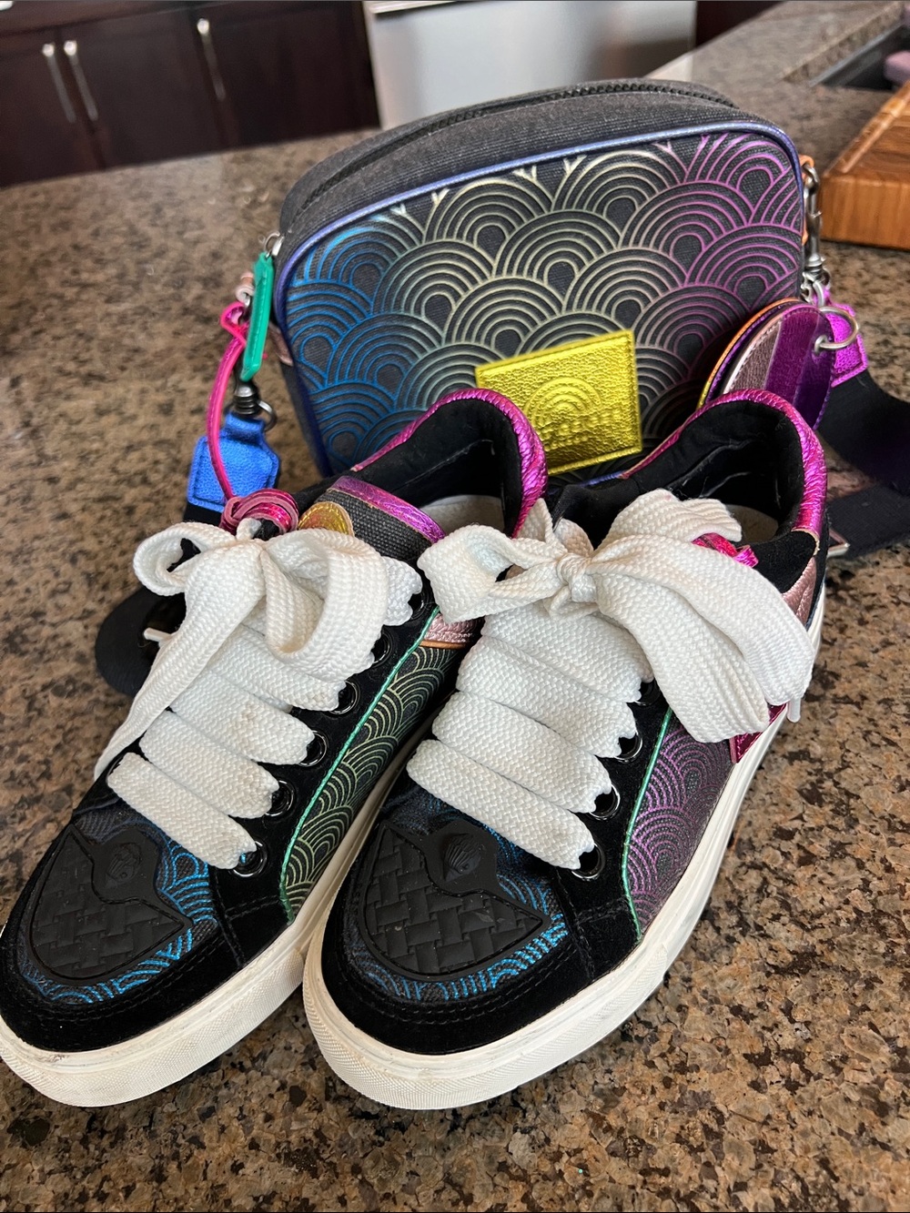 Kurt Geiger- Multi-Color Platform Sneakers with Matching Crossbody Bag